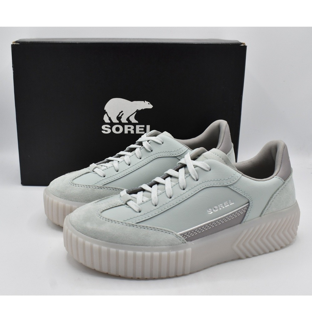 Sorel ONA Ave T-Toe Sneaker Womens 7.5 Cool Green Chrome Grey New Platform Suede